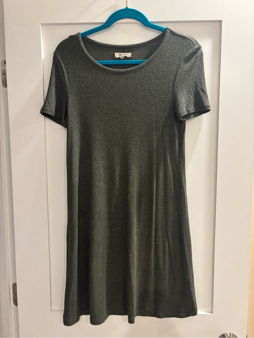 Madewell Ribbed Swing Dress green Short Sleeve Minimalist XS